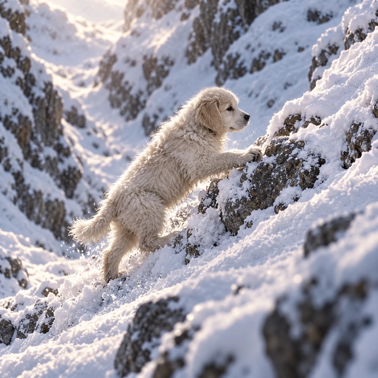 Illustration of LouLou in deep snow